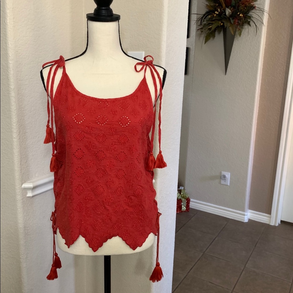 Chelsea & Violet red eyelet tank top Size XS
